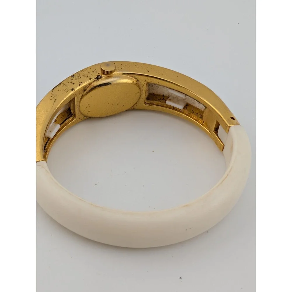 Vintage Lucerne Mechanical Watch Women 19mm Case White/Gold Bangle Band- Working